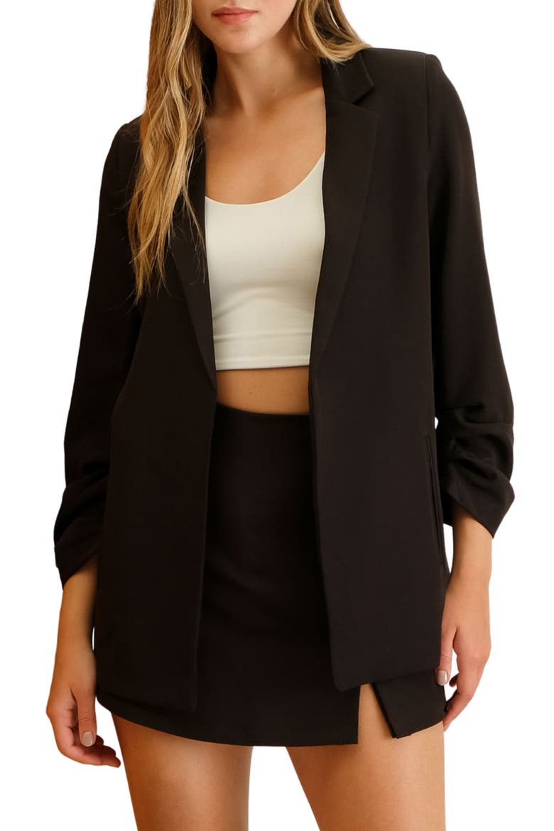 Ruched Sleeve Blazer, Main, color, BLACK