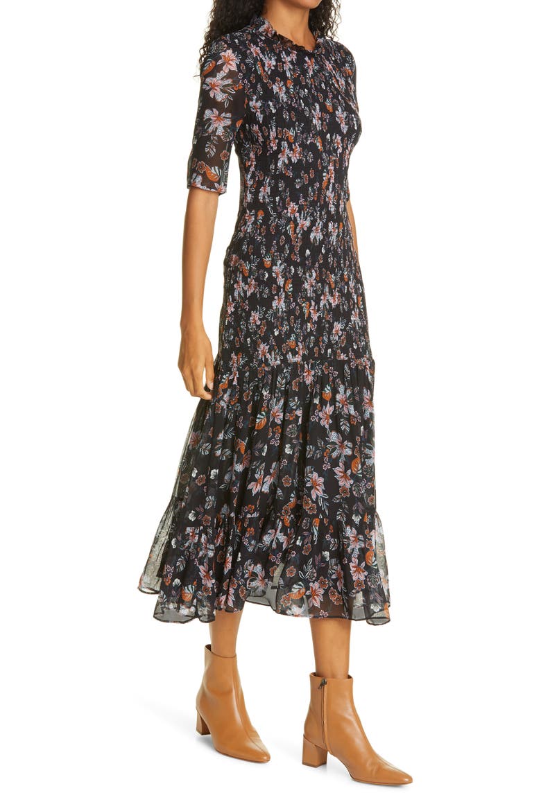 Gabi Floral Print Dress, Alternate, color, BLACK MULTI