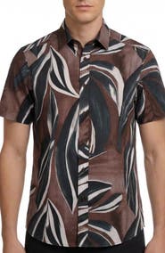 Report Collection Abstract Print 4-Way Stretch Short Sleeve Button-Up Shirt