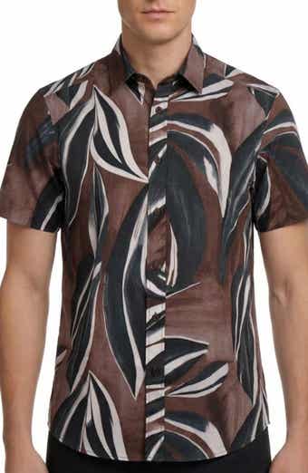 Report Collection Abstract Print 4-Way Stretch Short Sleeve Button-Up Shirt
