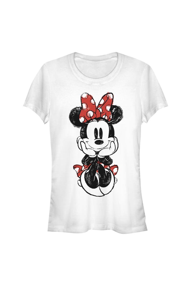 Junior's Sitting Minnie Sketch Short Sleeve Graphic T-Shirt, Main, color, White