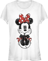 Mickey & Friends Junior's Sitting Minnie Sketch Short Sleeve Graphic T-Shirt