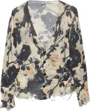 R13 Ripped Floral Linen Cardigan