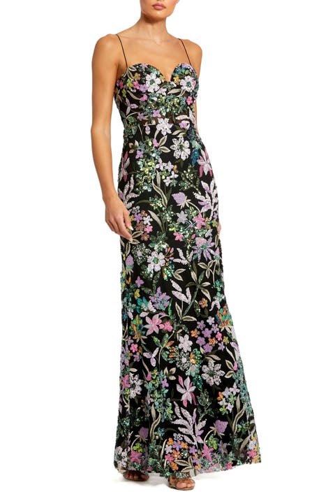 Women's Floral Embroidered Bustier Trumpet Gown