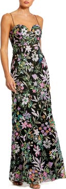 Mac Duggal Women's Floral Embroidered Bustier Trumpet Gown