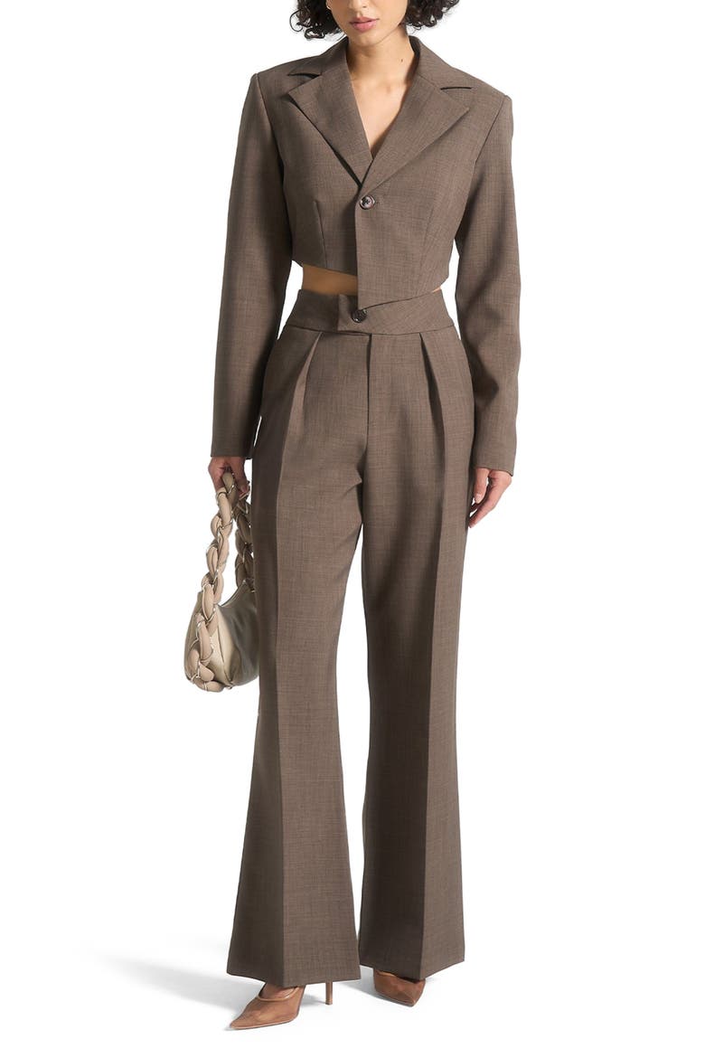 Dina Asymmetric Tailored Cropped Blazer, Alternate, color, Dark Taupe