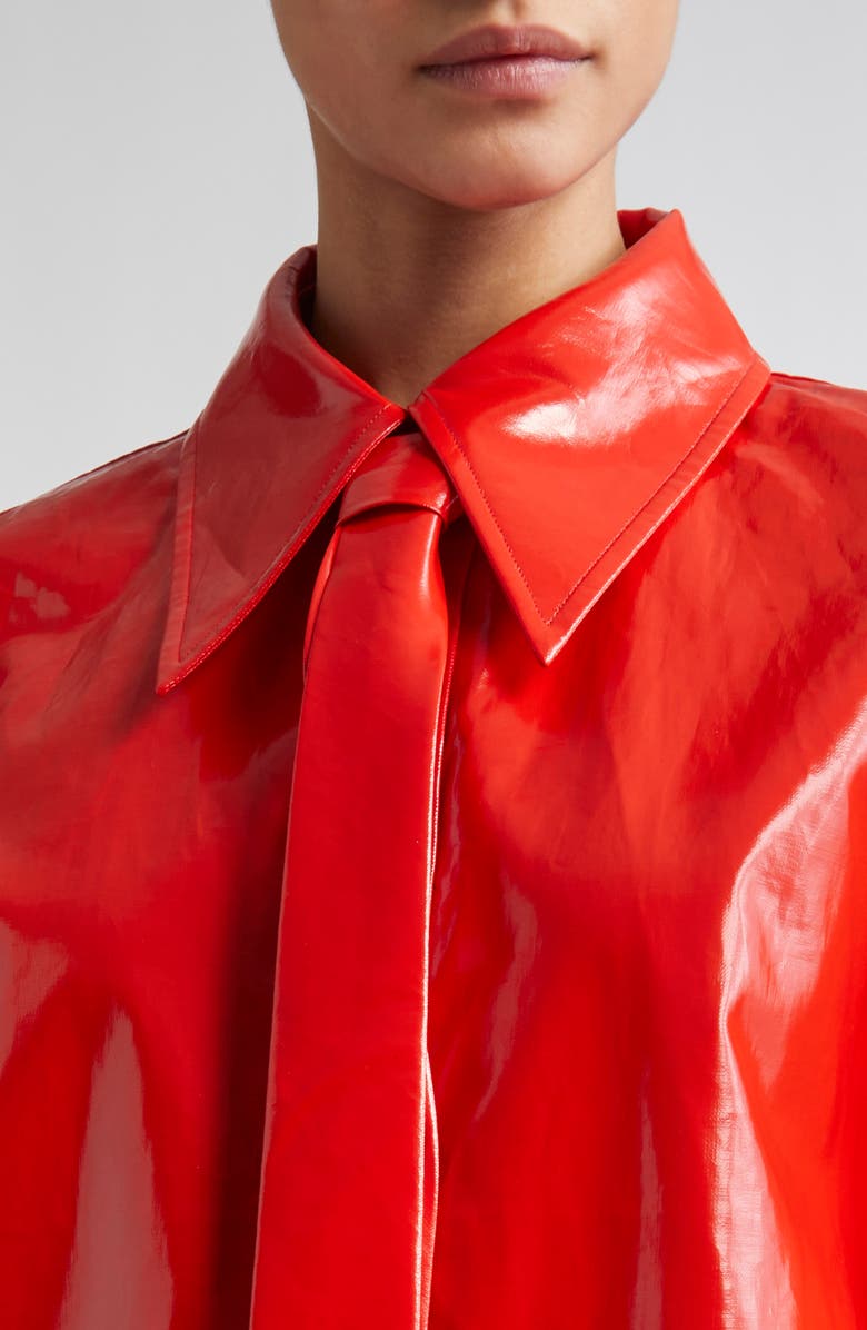 Jil Sander Relaxed Coated Linen Button-Up Shirt with Tie, Alternate, color,