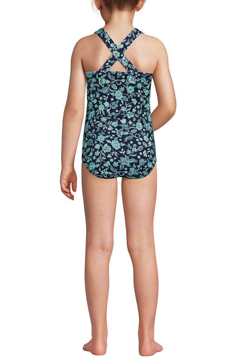 Lands' End Girls One Piece Swimsuit, Alternate, color, Navy/Lime Jade Ornate Floral