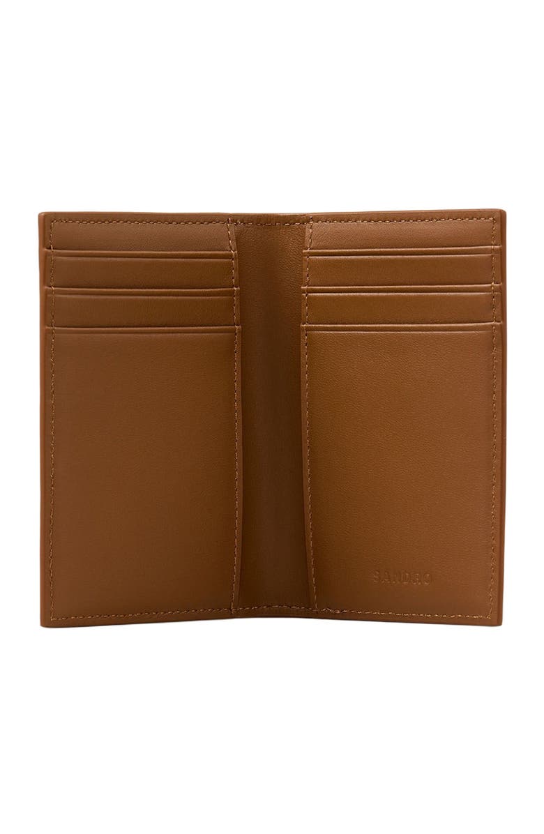 SANDRO Grained leather foldable cardholder, Alternate, color, Cognac
