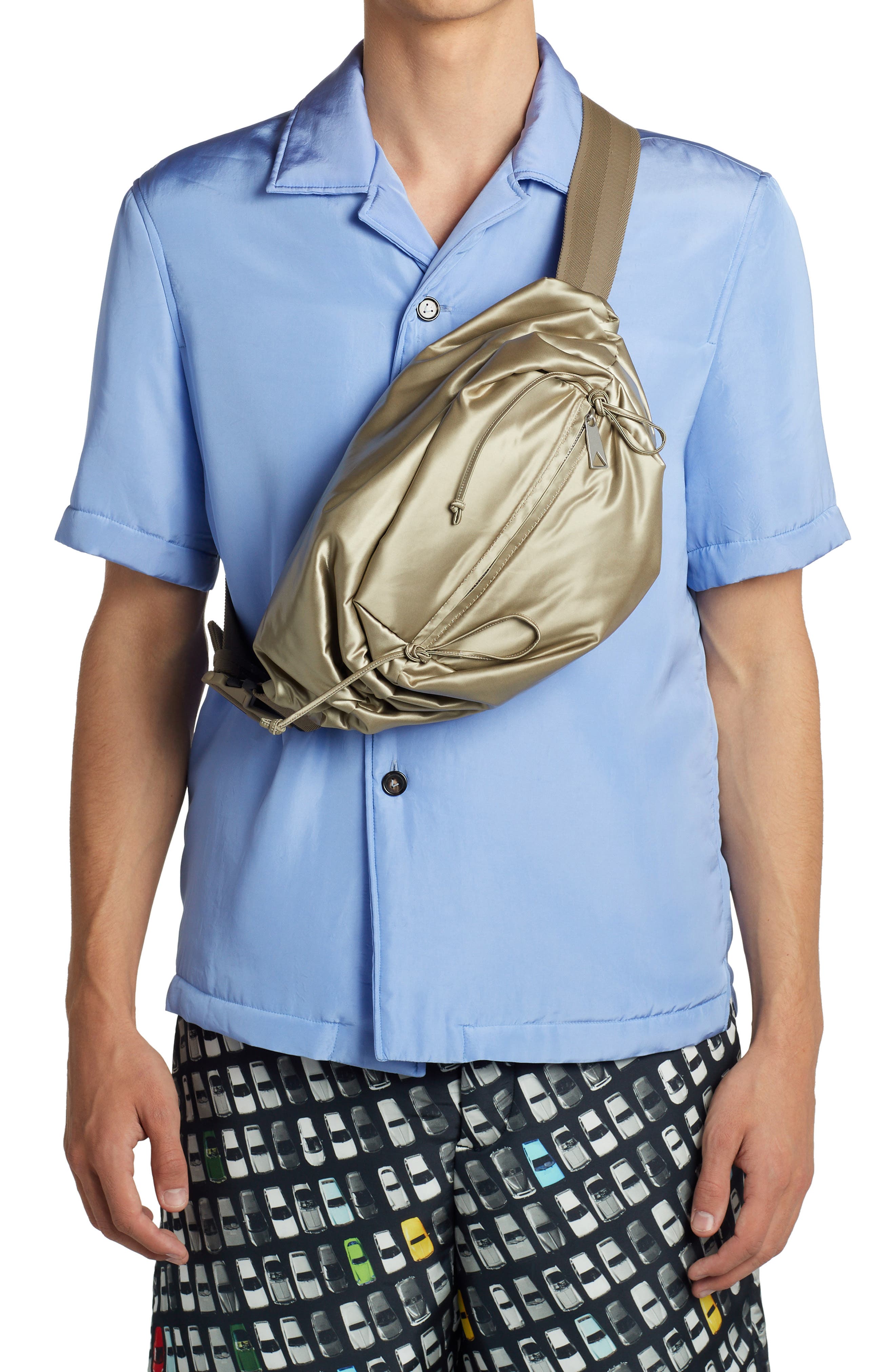 Satin Belt Bag, Alternate, color, TAUPE-SILVER-TAUPE G