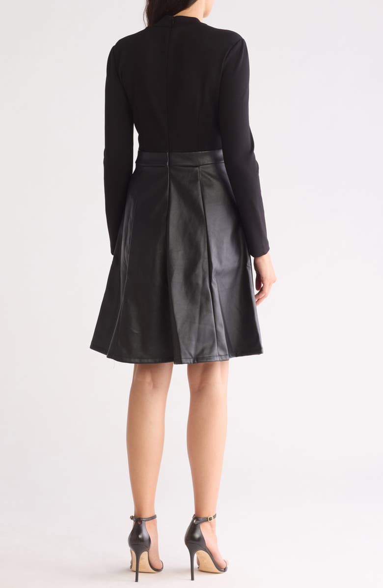 Eliza J Mock Neck Knit & Faux Leather Twofer Dress, Alternate, color, Black