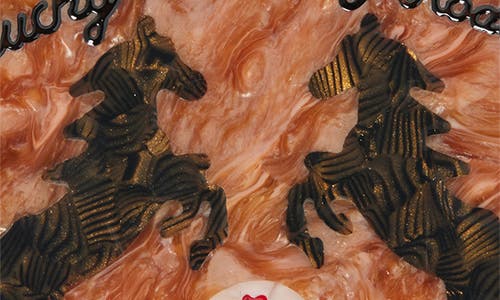 Solar Eclipse Hand Painted Lucky Mustard Rodeo Chain Bag Charm In Burgundy