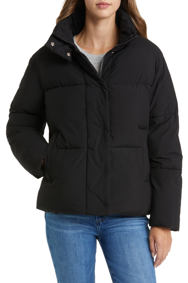 Stand Collar Puffer Jacket, Main, color, BLACK