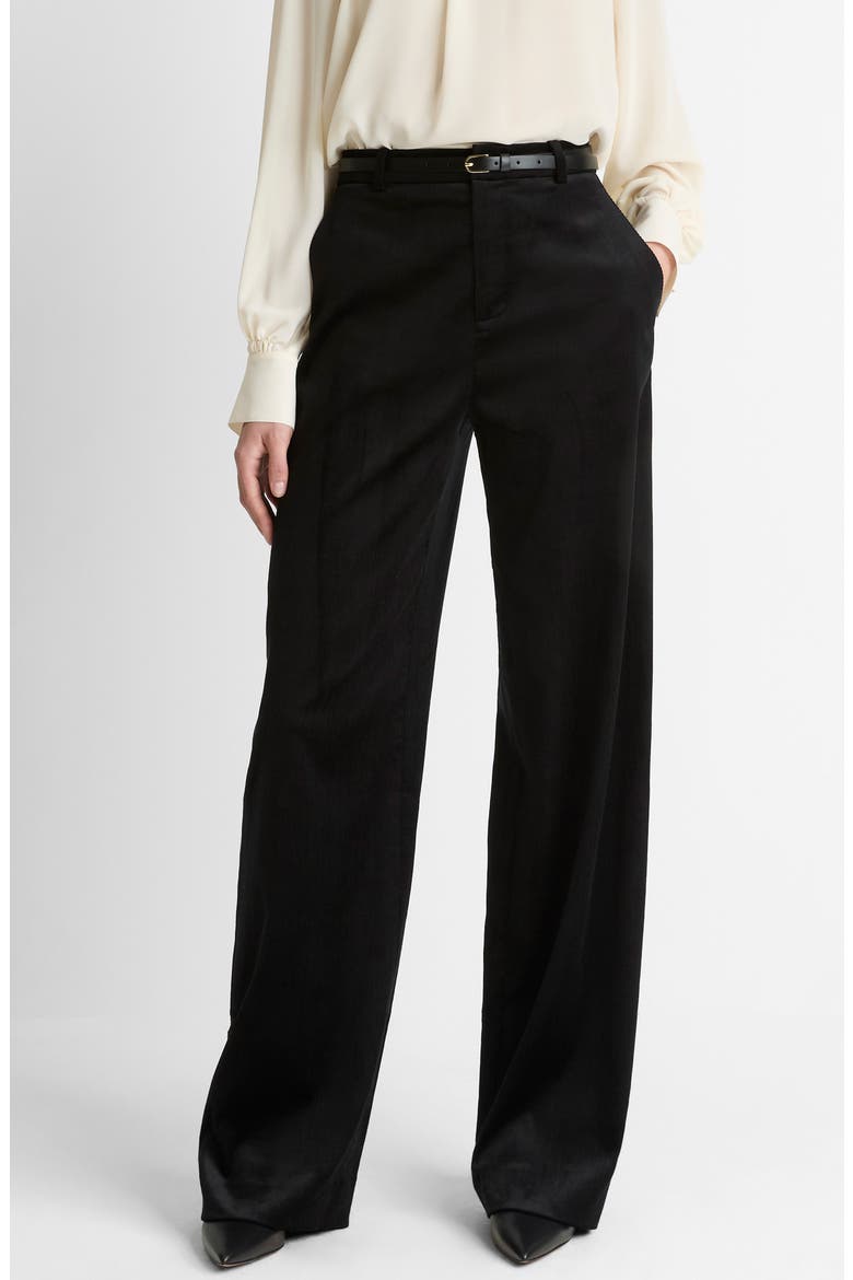 High Waist Wide Leg Velvet Pants, Main, color, BLACK