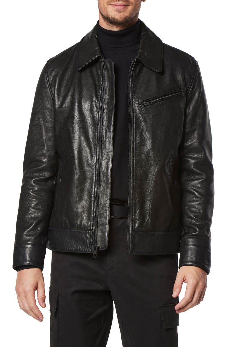 Overton Leather Trucker Jacket, Main, color, BLACK