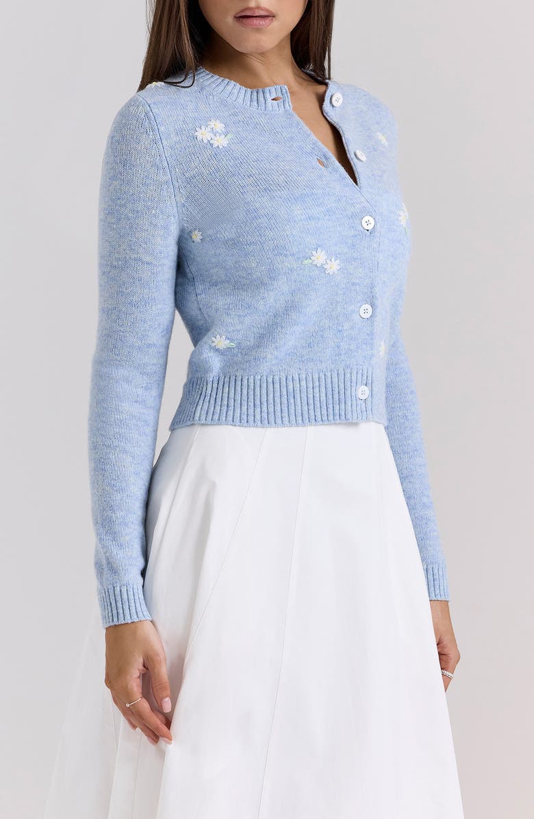 HOUSE OF CB Atheia Flower Embroidered Wool Blend Cardigan, Alternate, color, Ancient Water Blue