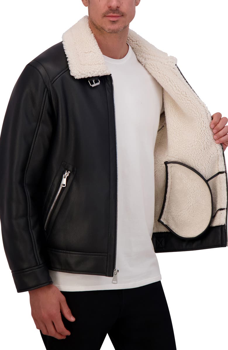 Kenneth Cole New York Faux Shearling Moto Jacket, Alternate, color, Black