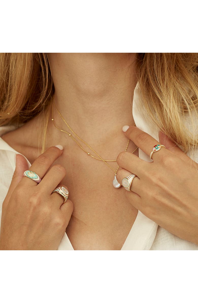 Spero London Adjustable Multi Pastel Color Enamel Sterling Silver Signet Ring, Alternate, color, Gold