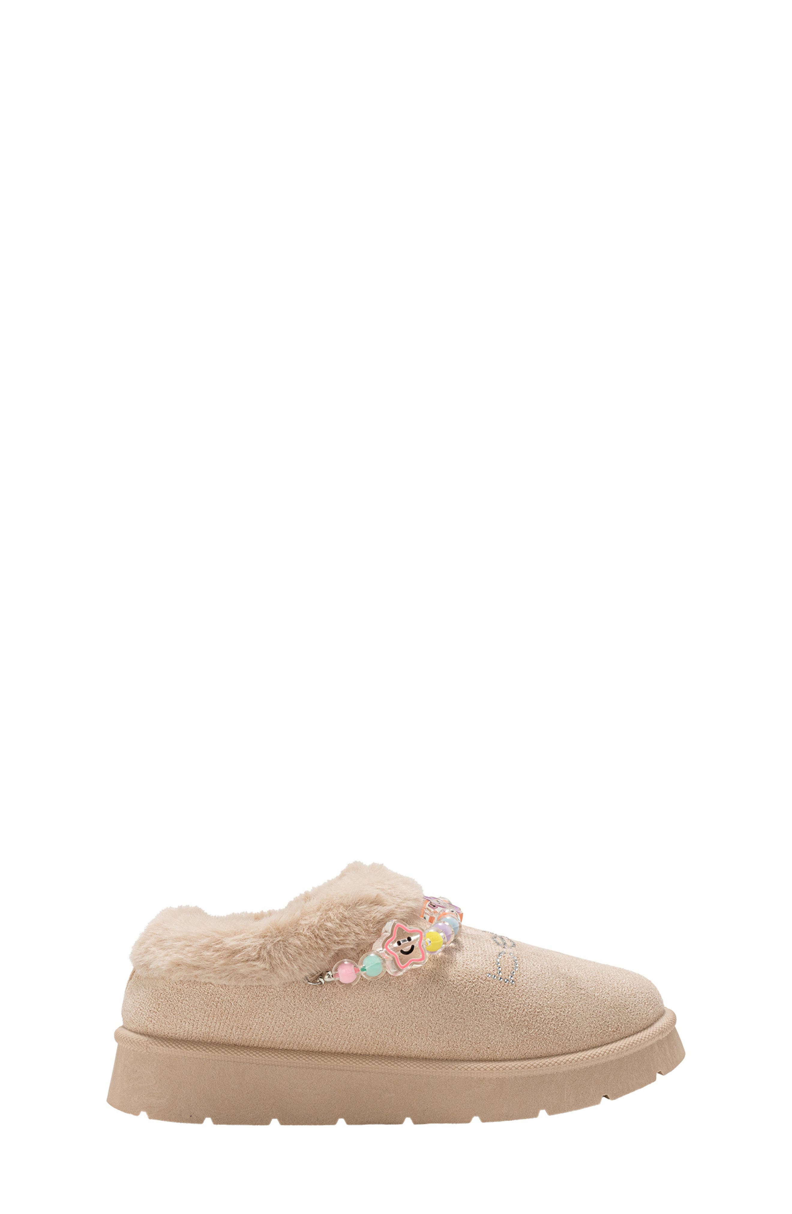 bebe Kids' Cozy Friendship Beaded Faux Fur Trim Slipper, Alternate, color, 