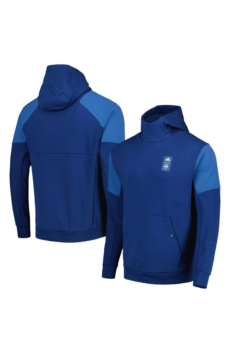 adidas Men's adidas Blue Seattle Sounders FC 2023 Player Travel Pullover Hoodie, Main, color, Blue