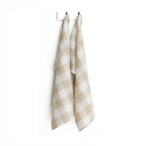 Linen Kitchen Towels Set of 2, 16.5 x 26.5 Inch for Dining Table, Holiday and Everyday Table Decor - Buffalo Check