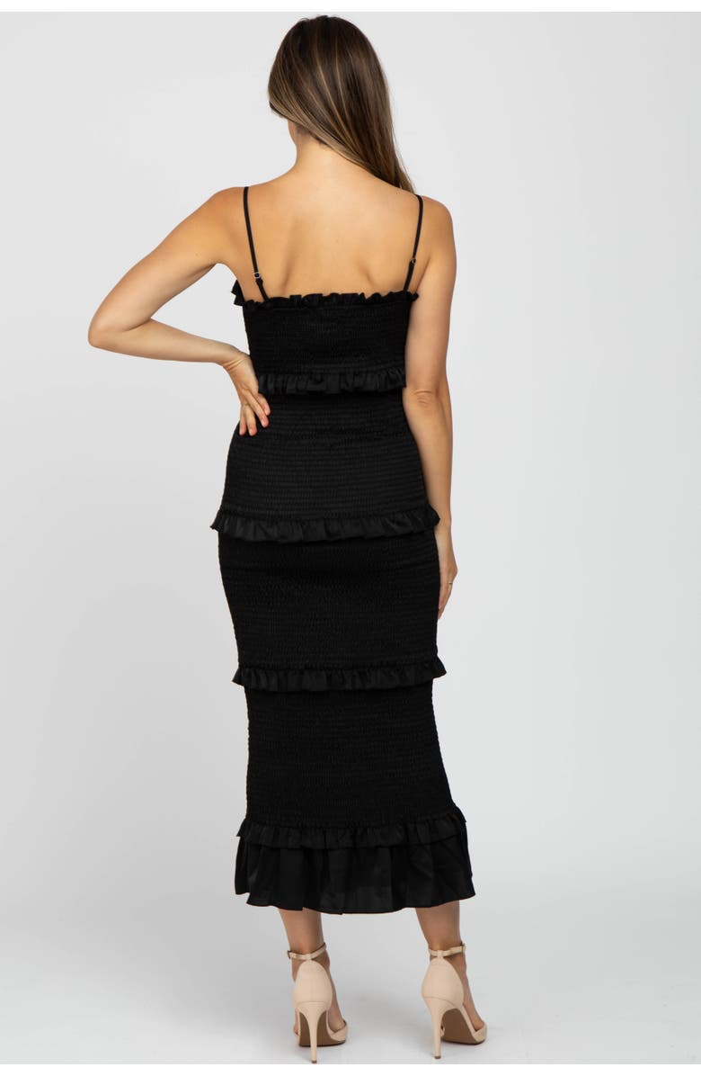 PinkBlush Satin Smocked Fitted Midi Dress, Alternate, color, Black