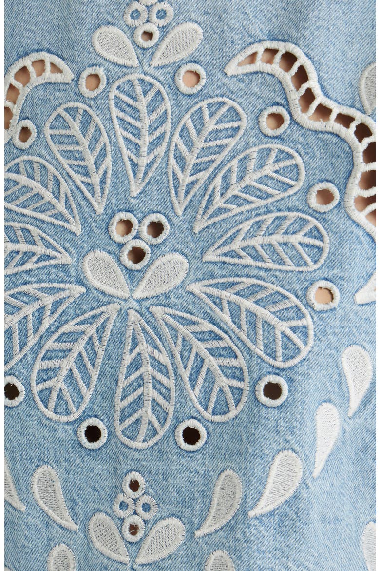 Richelieux Eyelet Detail Crop Denim Top, Alternate, color, DENIM
