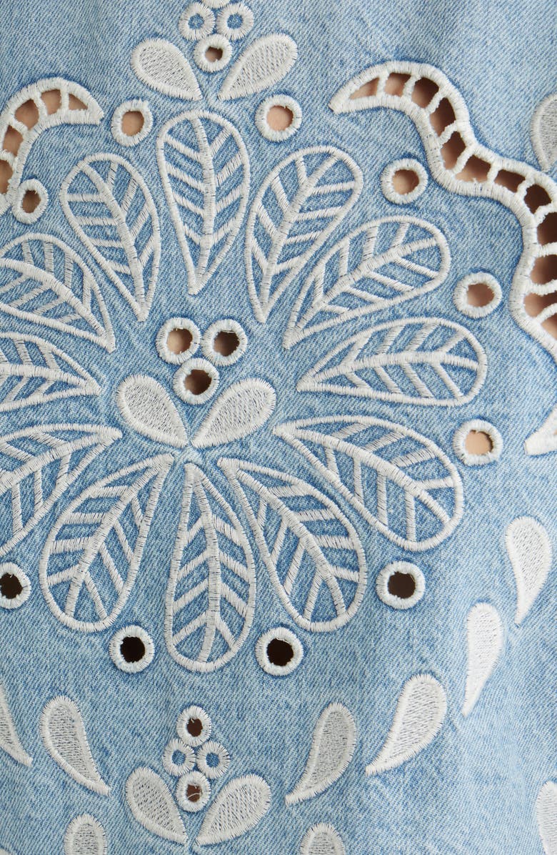 FARM Rio Richelieux Eyelet Detail Crop Denim Top, Alternate, color, Denim