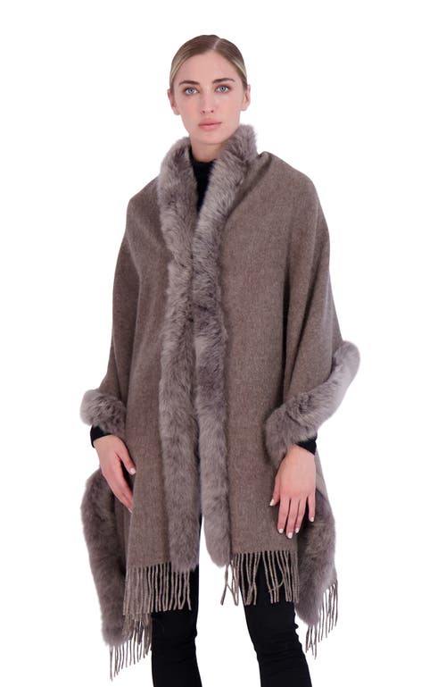 Gorski Select Double Face Wool/cashmere Stole With Lamb Trim In Brown