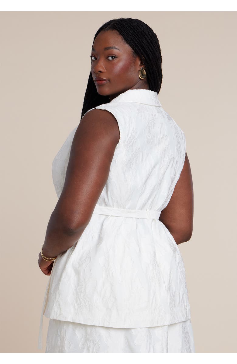 ELOQUII Floral Jacquard Belted Vest, Alternate, color, Coconut Milk