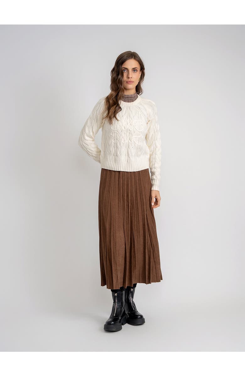 Aspect Cable Knit Sweater with Front Artwork, Alternate, color, Medium Grey