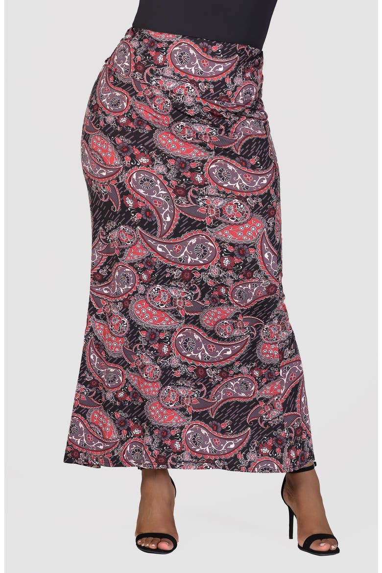 Paisley Foldover Waist Knit Maxi Skirt, Main, color, PINK MULTI