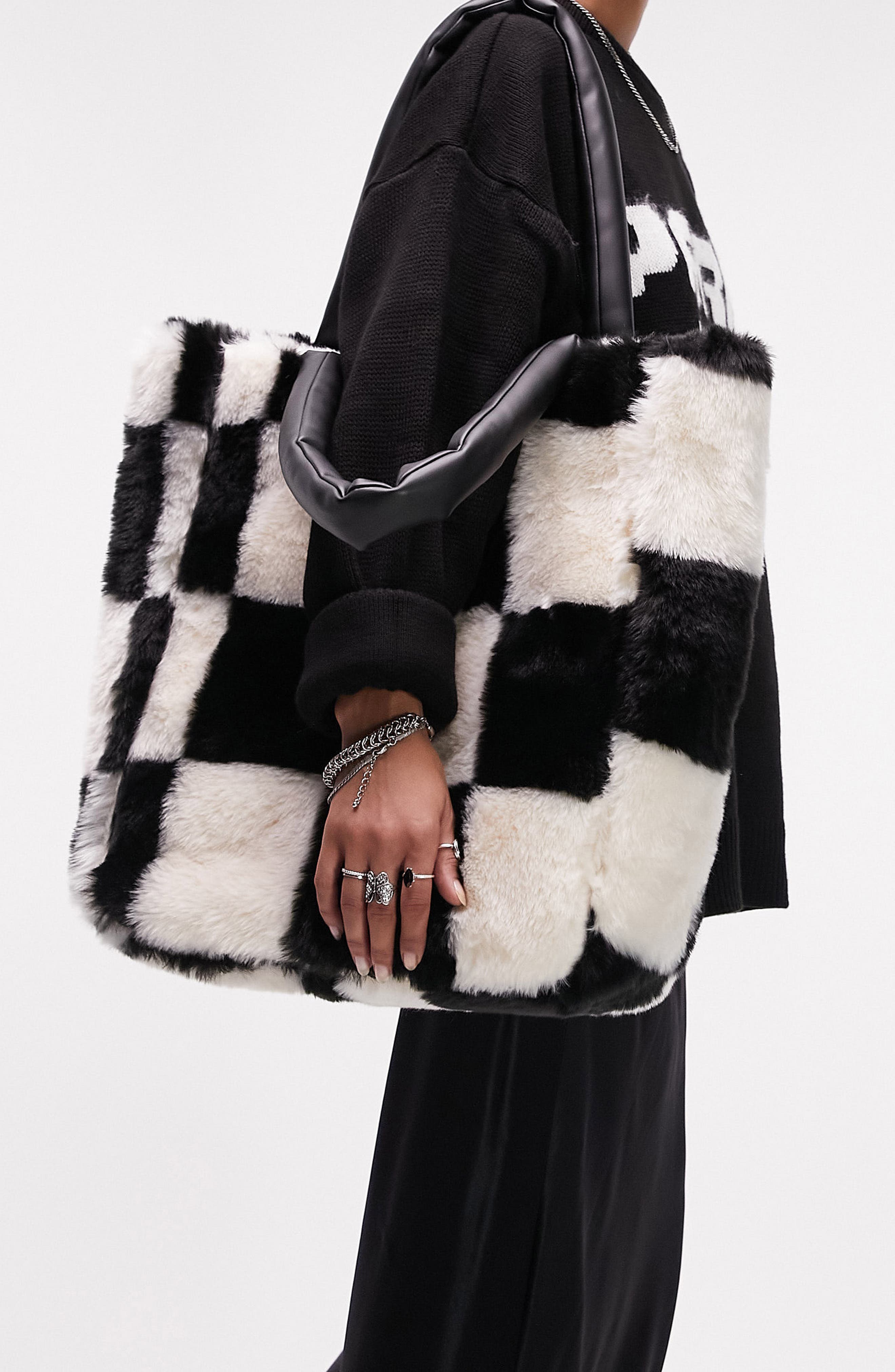 Topshop Tabby Large Check Tote Bag, Main, color, 