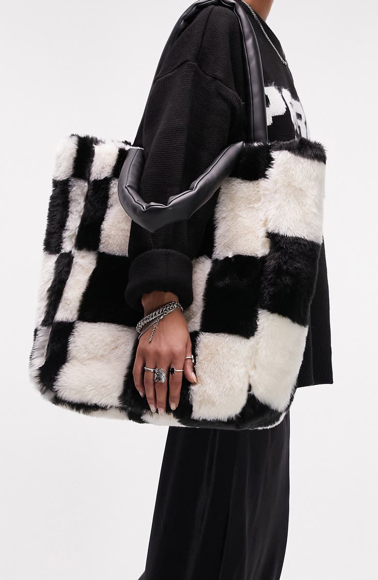 Topshop Tabby Large Check Tote Bag, Main, color,