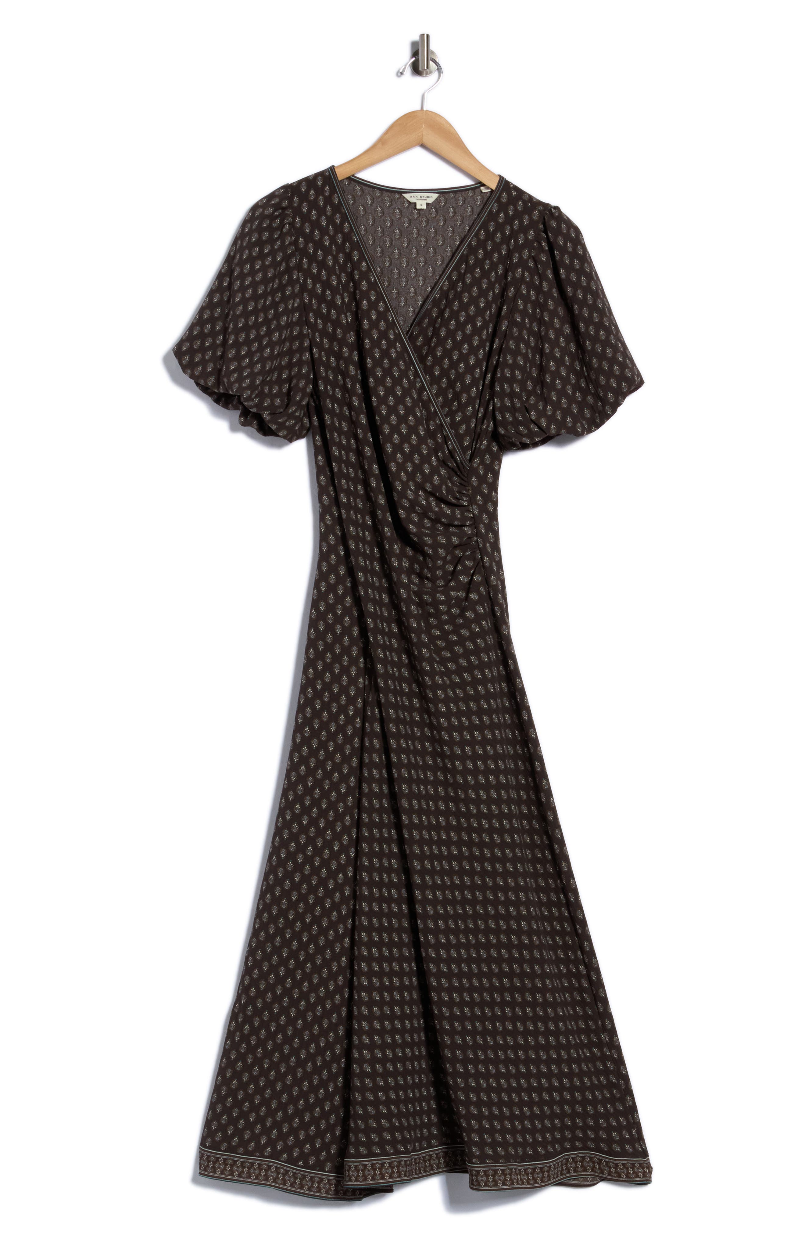 Puff Sleeve Surplice Midi Dress