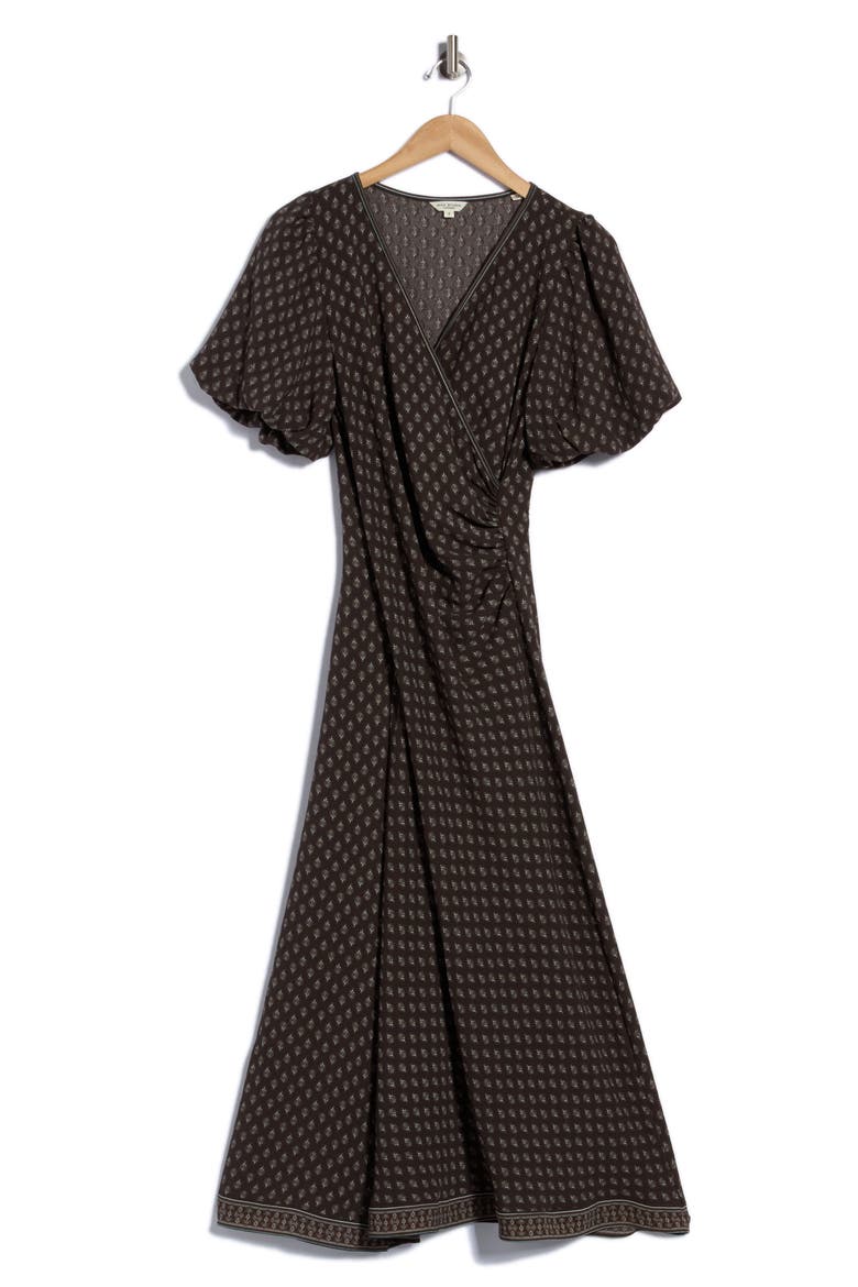Puff Sleeve Surplice Midi Dress, Main, color, CHOCOLATE MOUSSE