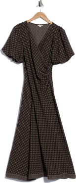 MAX STUDIO Puff Sleeve Surplice Midi Dress