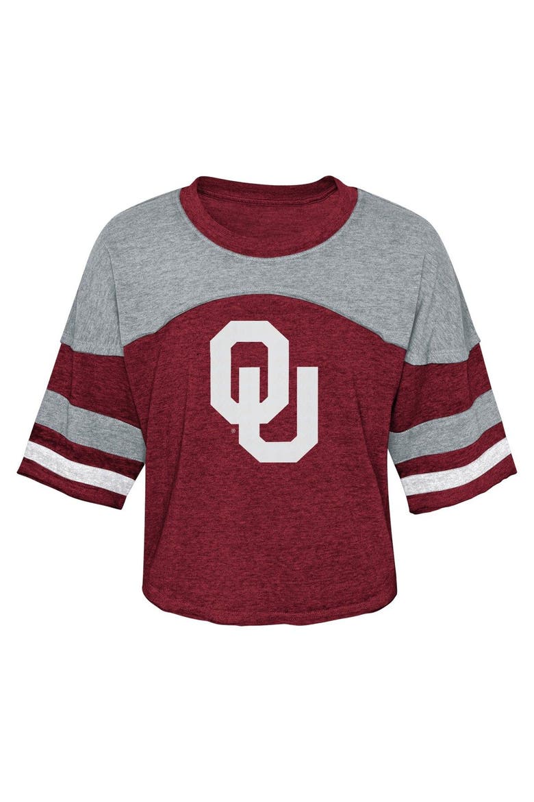 Girls Youth Crimson Oklahoma Sooners Sunday Friday Sleeve Stripe Jersey T-Shirt, Alternate, color, Crimson