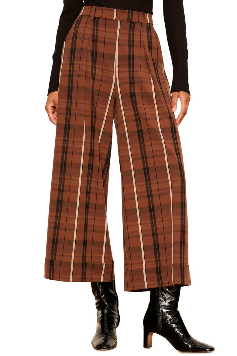 Terrace Plaid Crop Wide Leg Pants, Main, color, ELDER BROWN PLAID