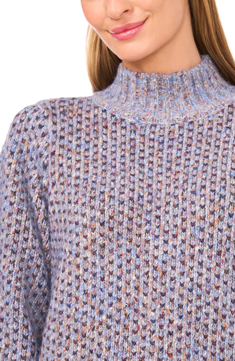 CeCe Marled Blouson Sleeve Jacquard Sweater, Alternate, color, Lt Blue Multi