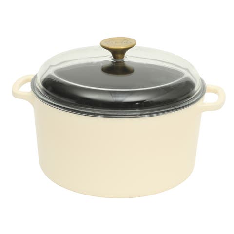 Enamel-Coated Cast Iron Dutch Oven Pot with Oven-Safe Glass Lid