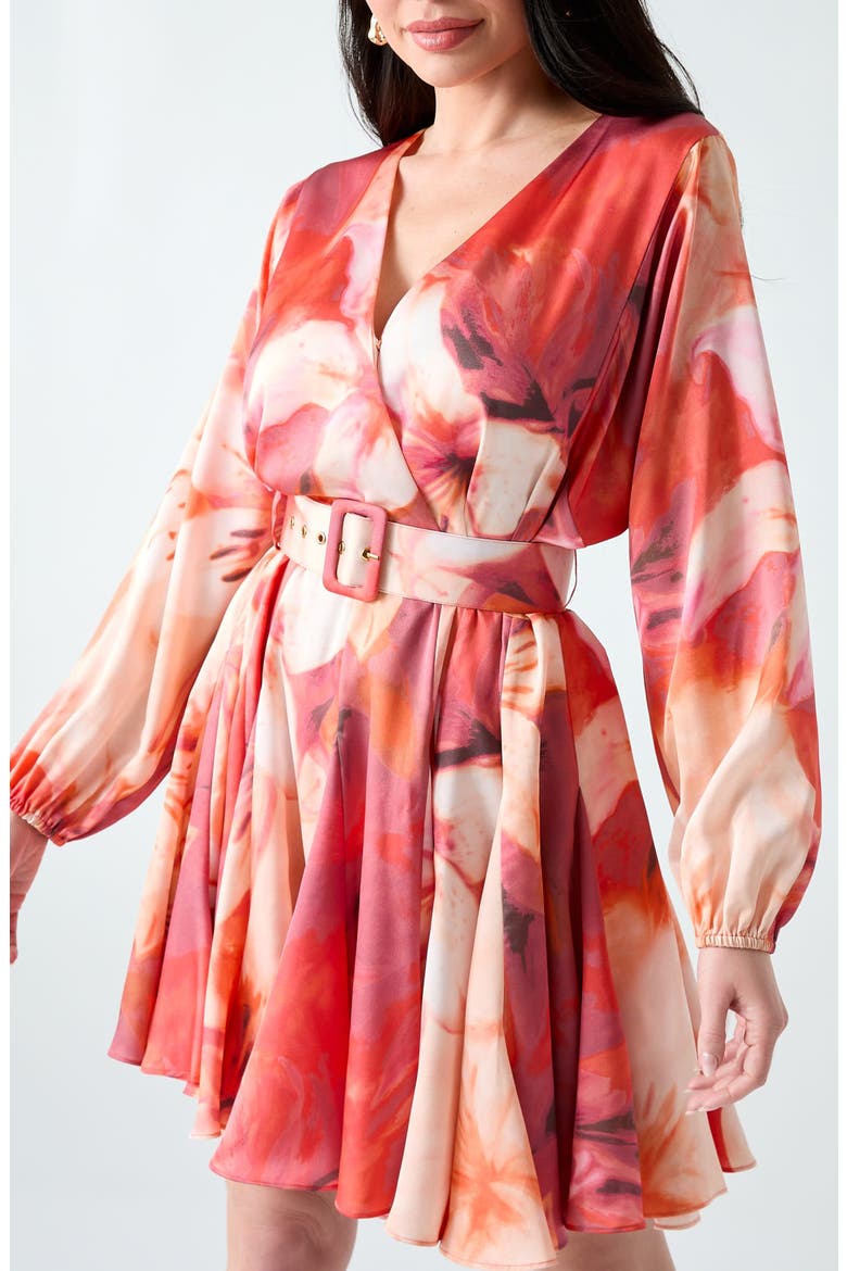 Estella Print Belted Fit & Flare Dress, Alternate, color, PINK MULTI
