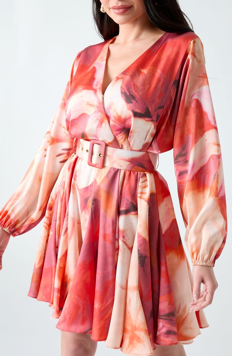 Marciano Estella Print Belted Fit & Flare Dress, Alternate, color, Pink Multi