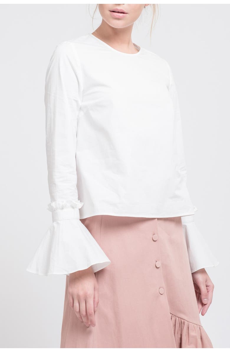 J.O.A. Ruffle Trumpet Sleeve Top, Alternate, color, 