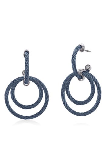 Alor ® 18k Gold & Stainless Steel Cable Hoop Drop Huggie Hoop Earrings In Navy