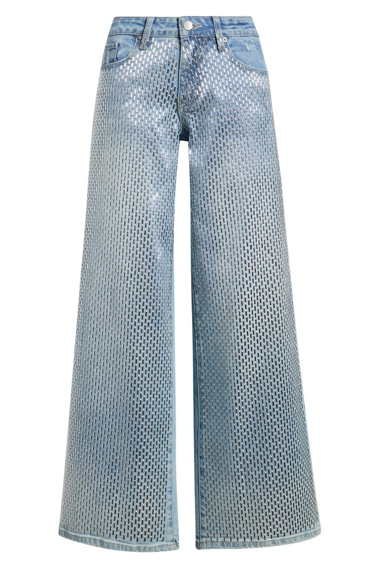 Bar Studded Low Rise Wide Leg Jeans, Alternate, color, LIGHT WASH