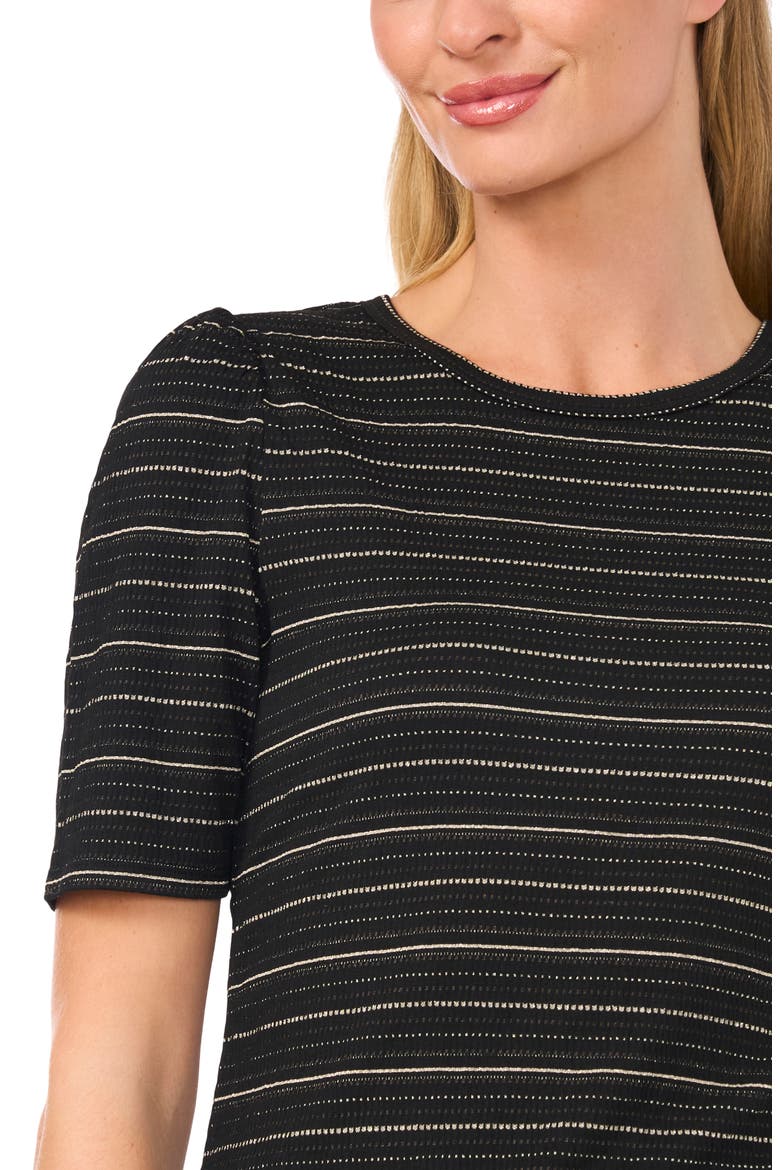Metallic Gathered Shoulder Elbow Sleeve Top, Alternate, color, RICH BLACK