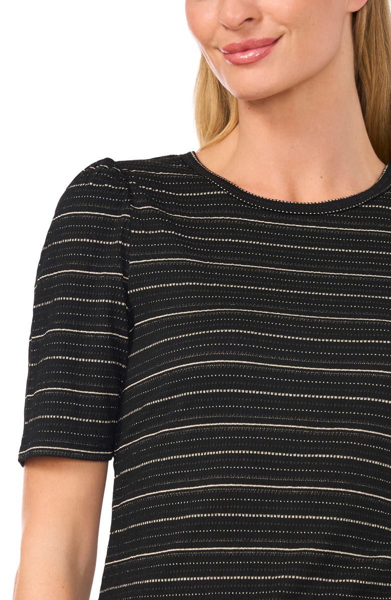 CeCe Metallic Gathered Shoulder Elbow Sleeve Top, Alternate, color, 