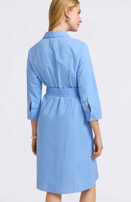 Foxcroft Fiona Belted Seersucker Shirtdress In Lake Blue