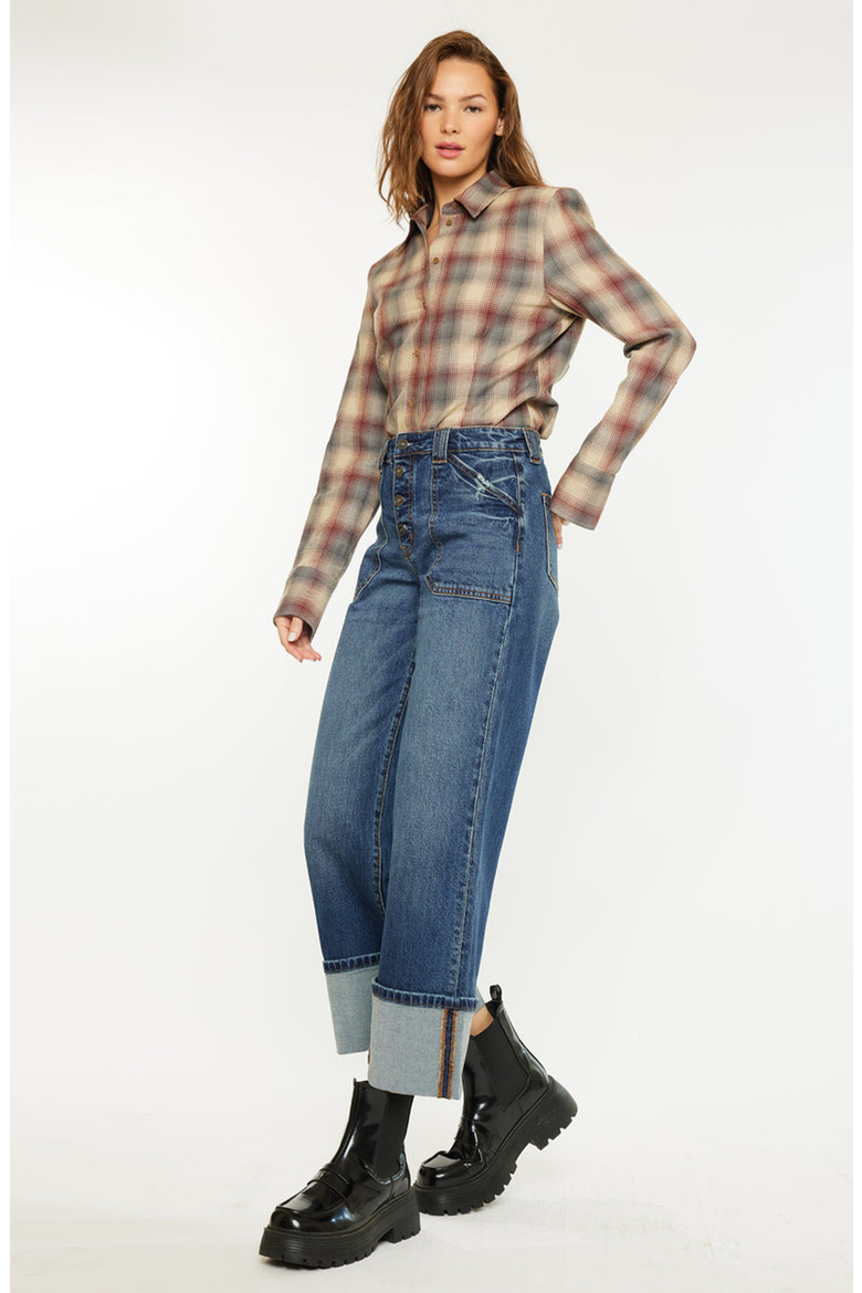 Beanie High Rise Ankle Wide Leg Jeans, Alternate, color, Dark Wash